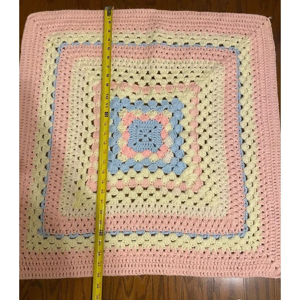 Vintage Handmade Crochet Knit Afghan‎ Throw Square Baby Blanket 28